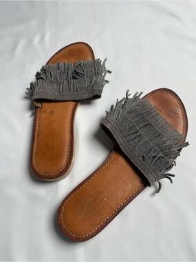 Seychelles Gray Fringe Slide Sandals
